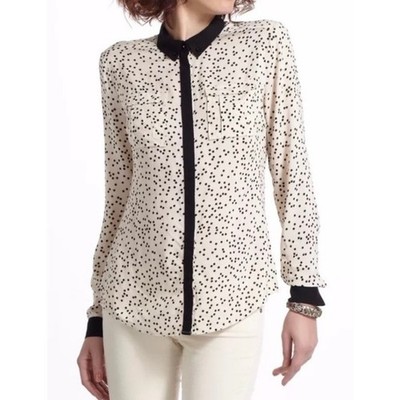 Anthropologie MAEVE Bagatelle Buttondown Shirt Ivory Black Polka Dot Pockets 10