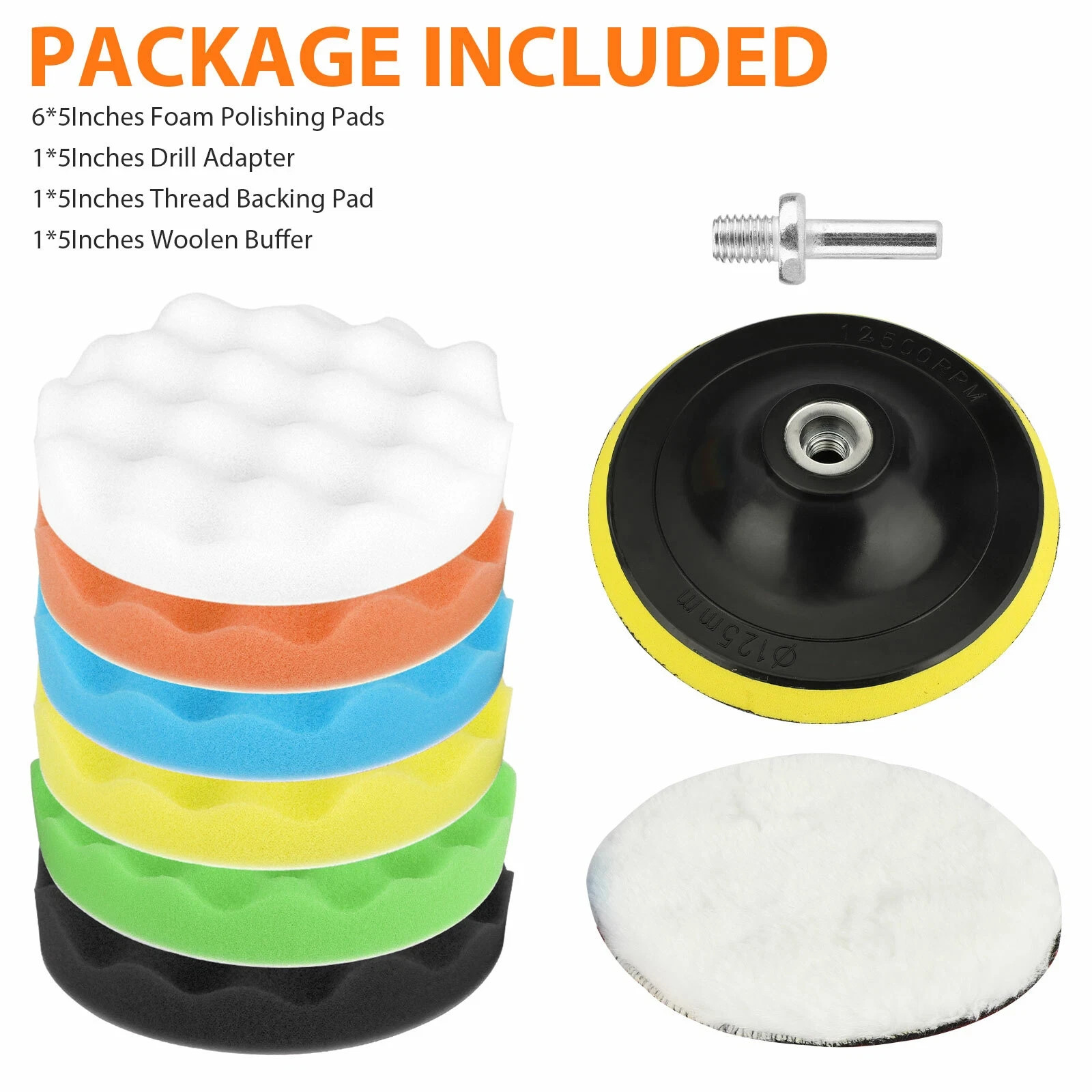 9pcs 5 Inch Car Buffing Pads Polishing for Drill Sponge Kit Waxing Foam Polisher