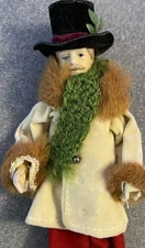 Vintage Bisque Victorian Caroler Top Hat Doll Dickens Fancy Clothing Christmas