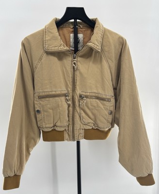 Urban Outfitters Giada Cropped Zip Front Bomber Jacket Yellow Tan Tone Size M