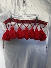 Handmade Beaded Tassel Belt Accessory Red Yarn Tassels Unique Decorative O3