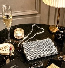 Crystal Bling Bag Strap Clutch Wedding Evening Purse Glam Prom Going Out Retro