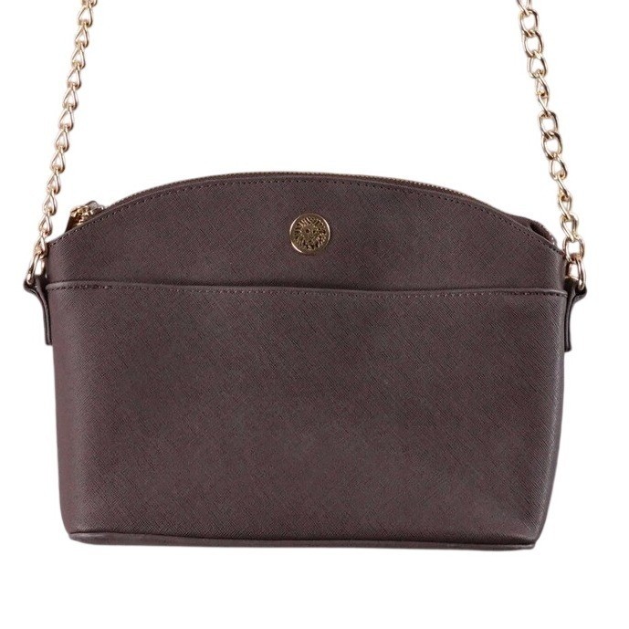 Anne Klein Brown Crossbody Bag Gold Chain Strap Flap Detail Women