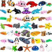 50 Pcs Mini 3D Printed Animal Set, Articulated Flexible Cute Animal Surprise 3D