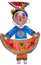 Coconut shell head hand painted wall hanging. hand painted cloth dress. Vintage