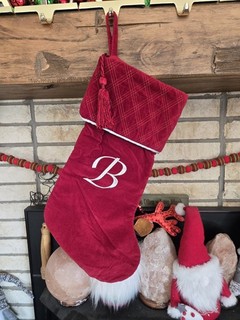 HARVEY LEWIS EMBROIDERED MONOGRAM B CHRISTMAS STOCKING VELVETEEN