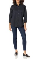 Damen Regular-Fit Langarm Popeline Hemd Schwarz L Amazon Essentials