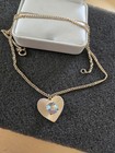 Vintage Sunburst Heart Necklace -Gold Tone Ribbed Heart w Iridescent Stone — photo 6