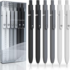 Gel Pens, 6 Pcs 0.5mm Fine Point Black Ink Pen With Smooth Gray White