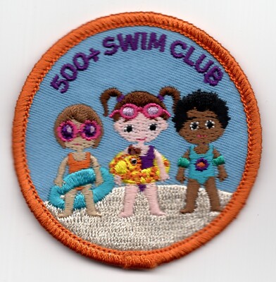 Girl Scout Council GSC 500+ Swim Club c1990 Orange Border Patch 2.5'' Round