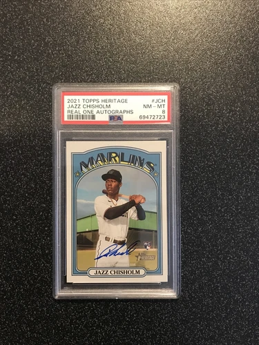 JAZZ CHISHOLM  2021 Topps Heritage REAL ONE AUTOGRAPHS AUTO ROOKIE RC PSA 8