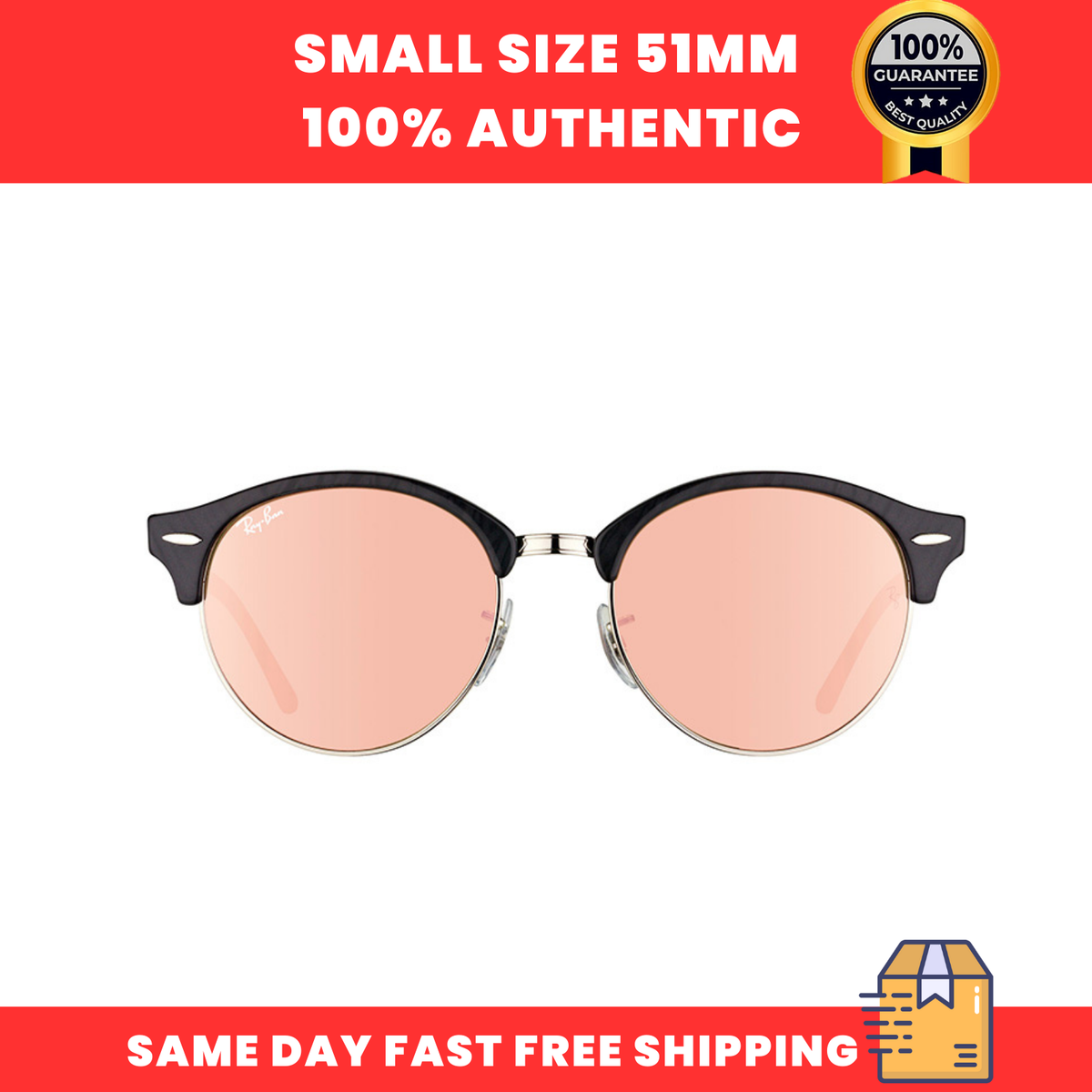 Ray-Ban 4246 Clubround Black Frame Sunglasses with Pink Flash Lenses Ray-Ban womens Rb4246 Clubround sunglasses, Black Frame  main image 2