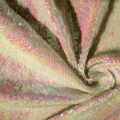 Iridescent PINK & WHITE Reversible 5mm Sequin Fabric Flip Two Tone Mermaid Cloth - Picture 2 of 2