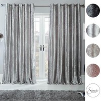 OHS Crushed Velvet Curtains PAIR of Eyelet Ring Top Fully Lined Ready Made