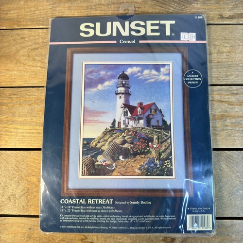 Vintage 1997 SUNSET Crewel Kit Coastal Retreat Lighthouse Sandy Bodine