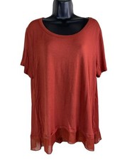 Nine West Jeans Top Missy Size XXL Rust Brown Modal Stretch Short Sleeve Soft