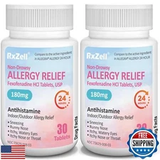 RXZELL Allergy Relief | Fexofenadine HCl 180mg, 24-Hour Antihistamine, Non-Dr