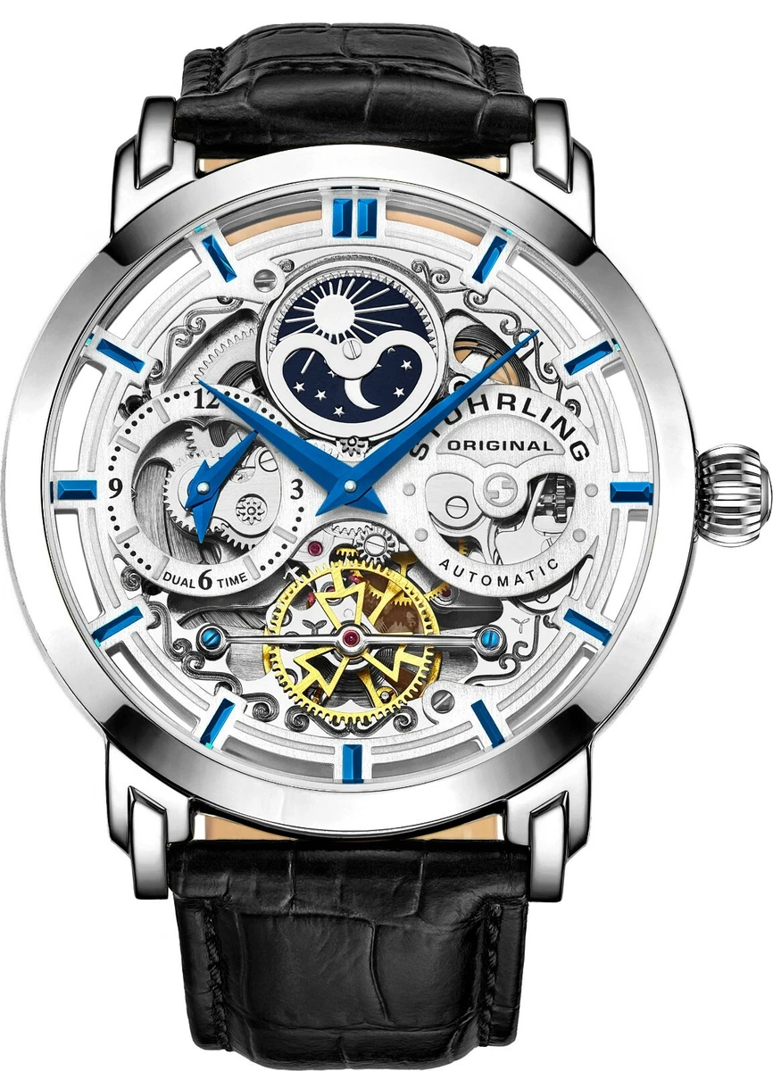 Stuhrling Men s Anatol Dual Time Automatic Self Wind Watch 47mm leather Strap