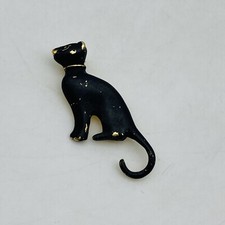 Vintage Halloween  Black Cat Kitten Pin Brooc...