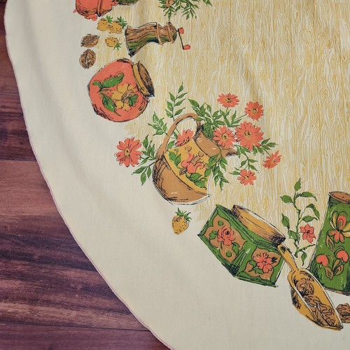 Vintage Kitschy Giallo Brocca Vaso Raccolta Ovale Tovaglia Ringraziamento Frutta Anni 70 - Foto 3 di 8