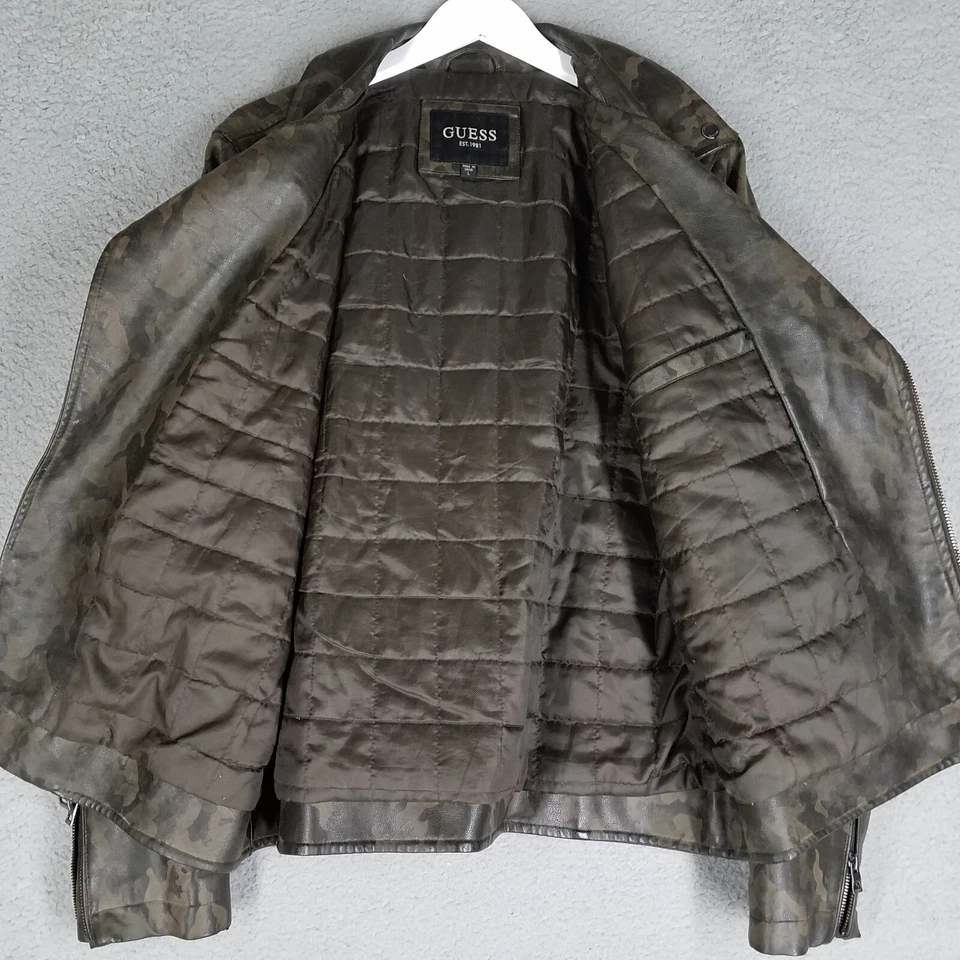 Chaqueta Guess Imitación Cuero Para Mujer Grande Camuflada Moto Cremallera Completa Marrón Informal Forrada Foto 3 de 4
