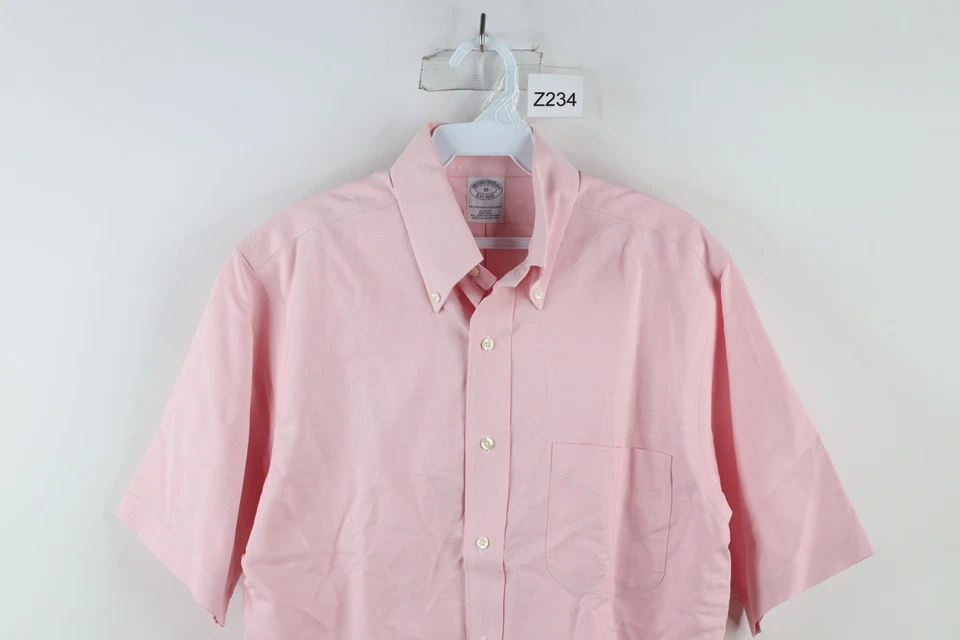 Vtg Brooks Brothers Mens 15 Slim Fit Short Sleeve Button Down Shirt OCBD Pink - Image 2 of 4