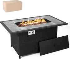 52 Inches Wicker Patio Propane Fire Pit Table, Patiojoy 50,000 BTU Outdoor Gas F