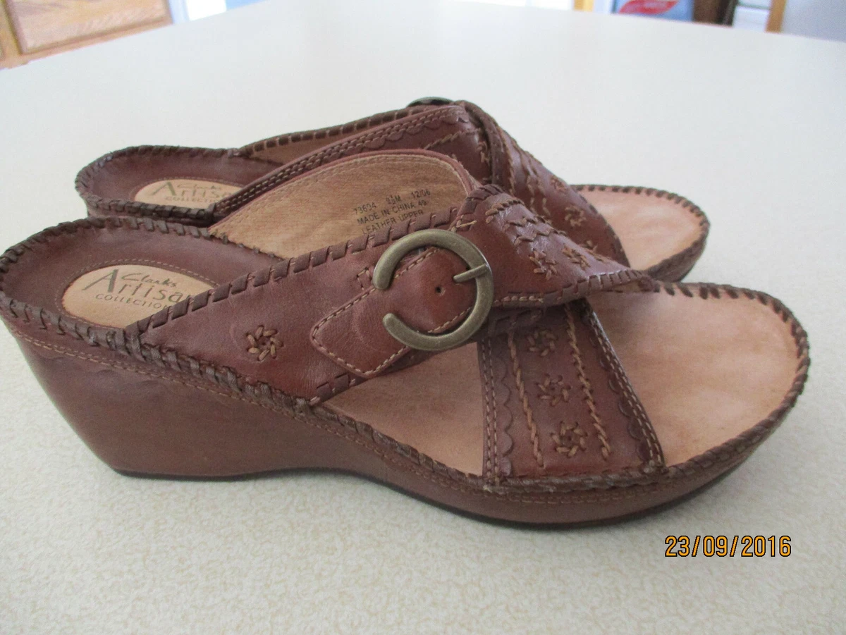 Kristendom Ingen måde Opsætning Clarks Artisan Brown Leather Wedge Sandals Cris-Cross Straps Size 9 1/2 M |  eBay