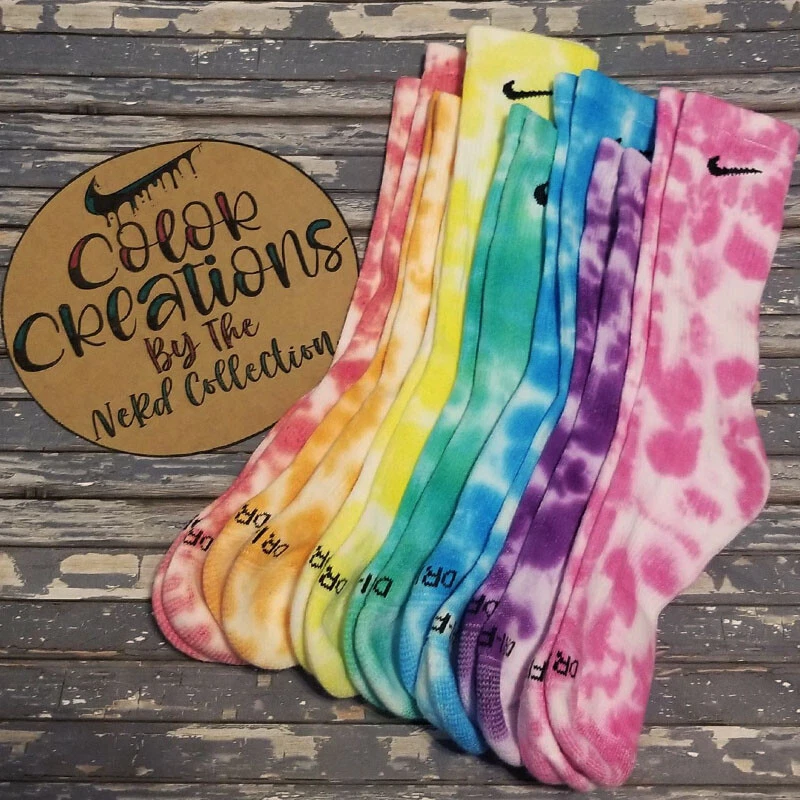 Nike Socks Custom Tie Dye Official Dri Fit Crew Womens Mens 8 Colors Medium