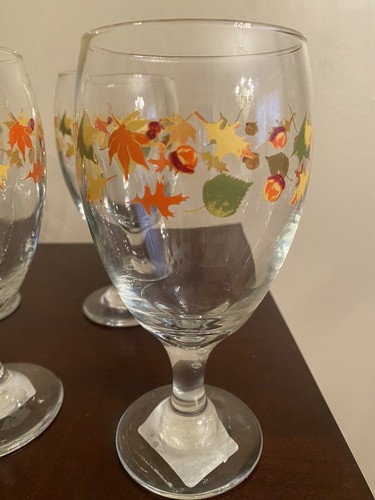 NEW Autumn Leaves & Acorns Design/Water Stemmed Goblets SET of 6 W Stickers - Picture 6 of 11
