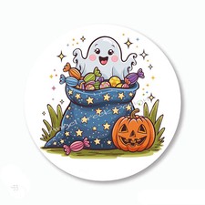 Pumpkin Ghost in Treat Bag Halloween Favors Scrapbook Stickers Envelope Seals