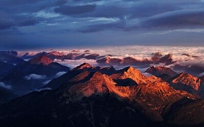 Landscape nature mountains sunset alps clouds sky summit Custom Gaming Mat Desk