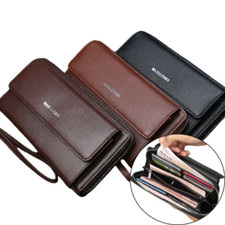 Business Mens Long Clutch Leather Checkbook Wallet Phone Bag Card Holder Handbag