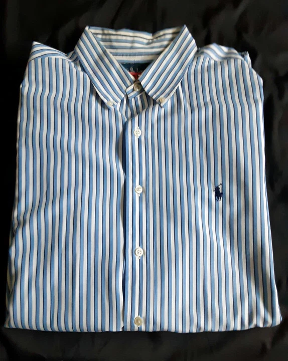 VTG Polo Ralph Lauren Mens Size 17 Color Blue/Whit Striped Button Down Shirt