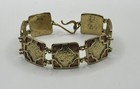 Vintage Brutalist Anne Dick Square Hammered Gold Tone Enamel Bracelet #4