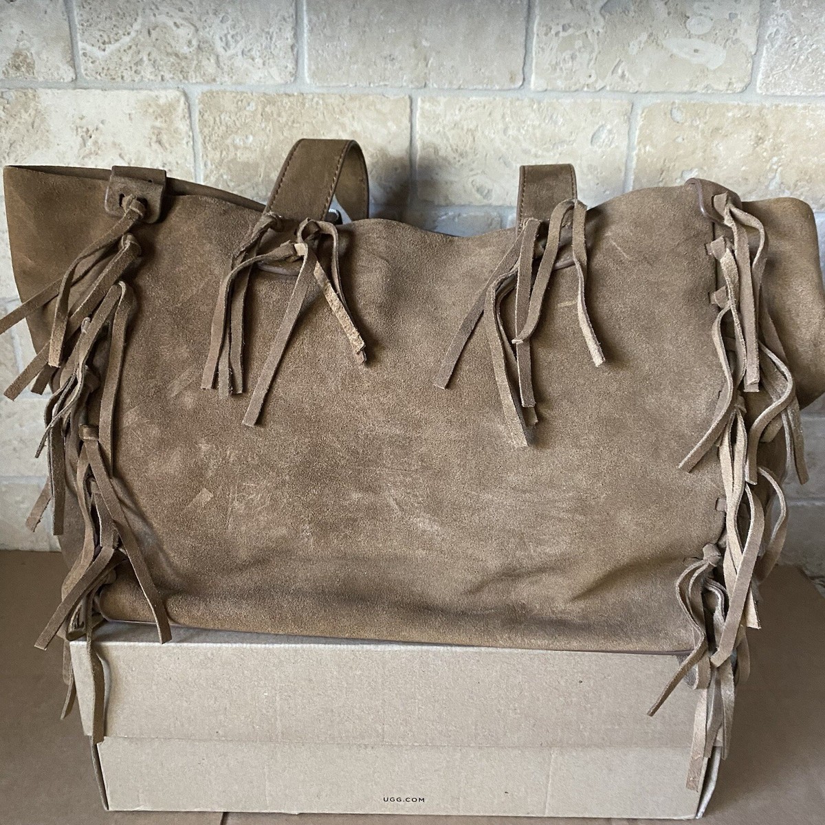 UGG LEA TOTE FRINGE CHESTNUT SUEDE HOBO SHOULDER BAG NEW WITH TAG