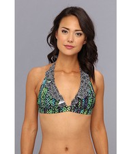 JESSICA SIMPSON HIAWATHA HALTER SWIMWEAR BIKINI TOP GREEN MULTI SMALL NEW  54