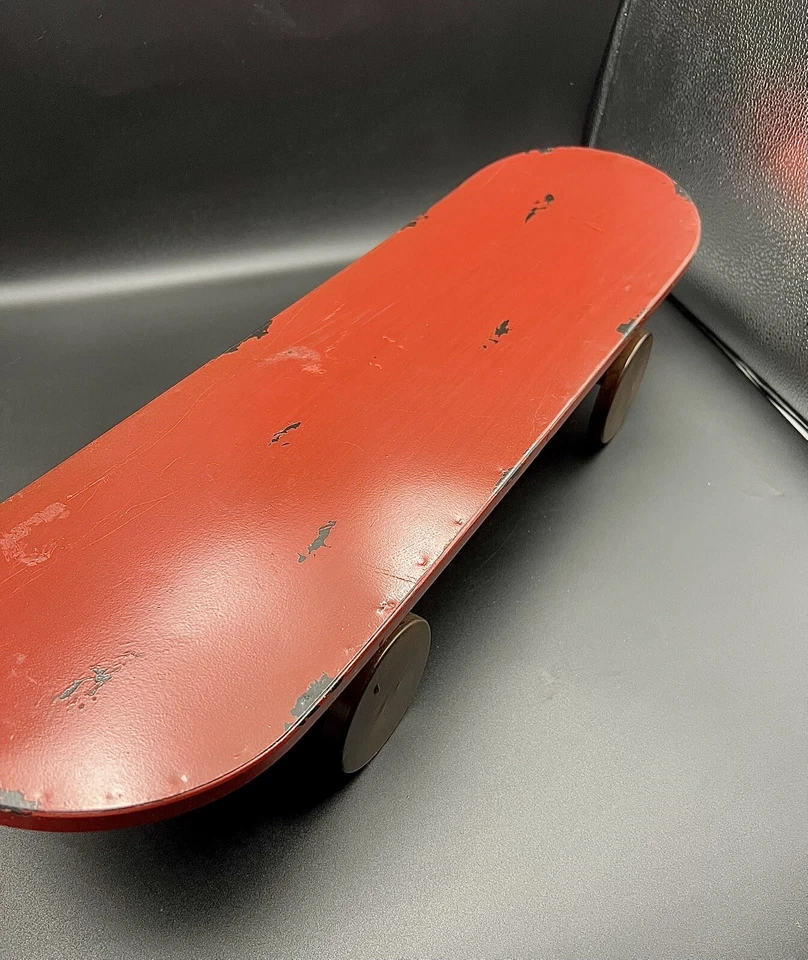 RARE Red Distressed Skateboard Sculpture Metal Wall Shelf Mount - Image 2 of 4