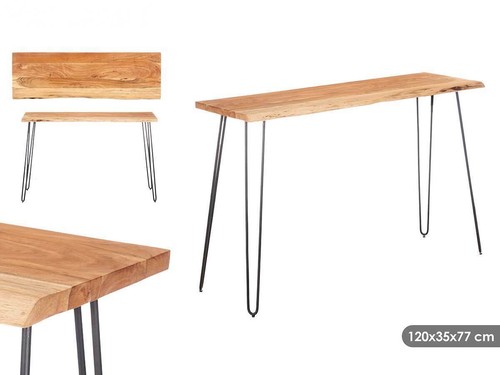 Tavolo Ingresso Consolle Legno di Acacia 120 X 35 H77 Moderno Gambe in Ferro - Foto 3 di 3