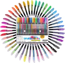 48 Packs Glitter Metallic Gel Pen Set Coloring Neon Pens Set for Adult Coloring