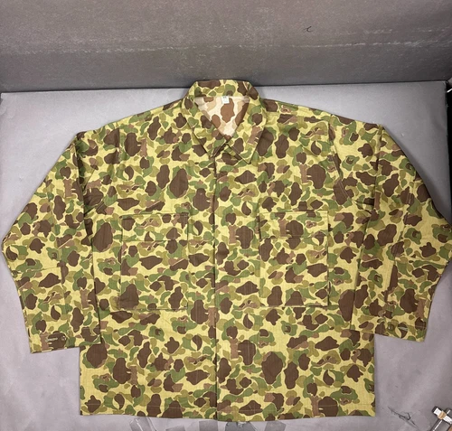 At The Front Jacket Men XXL Brown Frog Skin Army Camo HBT WWII Reproduction Duck