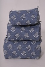 Quilted Cosmetic Bag Handmade Block Print Makeup Pouch Toiletry Bag set of 3 pcs