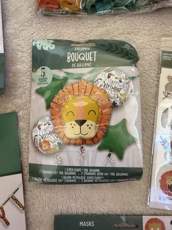 Nuevo Lote De 92 Artículos Decoraciones De Cumpleaños - Zoológico, Selva, León, Safari, Cosas Salvajes Foto 4 de 4