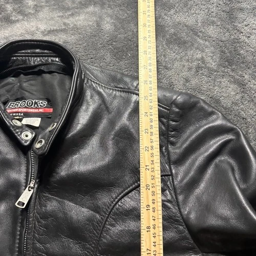 70s Vintage Brooks Leather Biker Jacket Mens M Black Motorcycle USA image 7