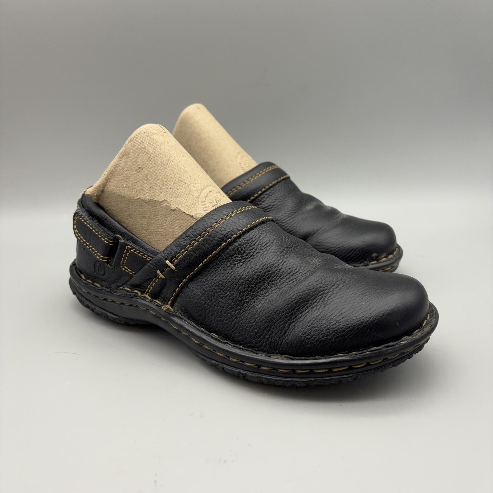 Born Clog Shoes Womens Size 6.5 EU 37 Black Leather Slip On Comfort Casual