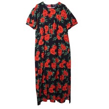 Nasty Gal Women Size 18 Black and Red Floral Maxi Dress Empire Waist Side Vent