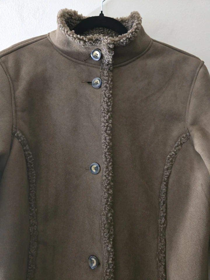 Abrigo LL Bean Mujer Imitación Gamuza/Sherpa Marrón Clásico Cottagecore Oso de Peluche Talla M Foto 2 de 4