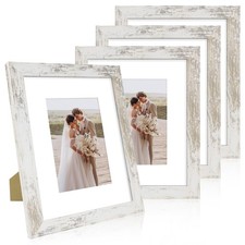 8x10 Picture Frame Set of 4, Made of Real Glass and Distressed White Wooden F...