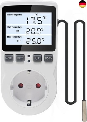 KETOTEK Digital Temperaturregler Thermostat Steckdose 230V mit 3m Fühler, 