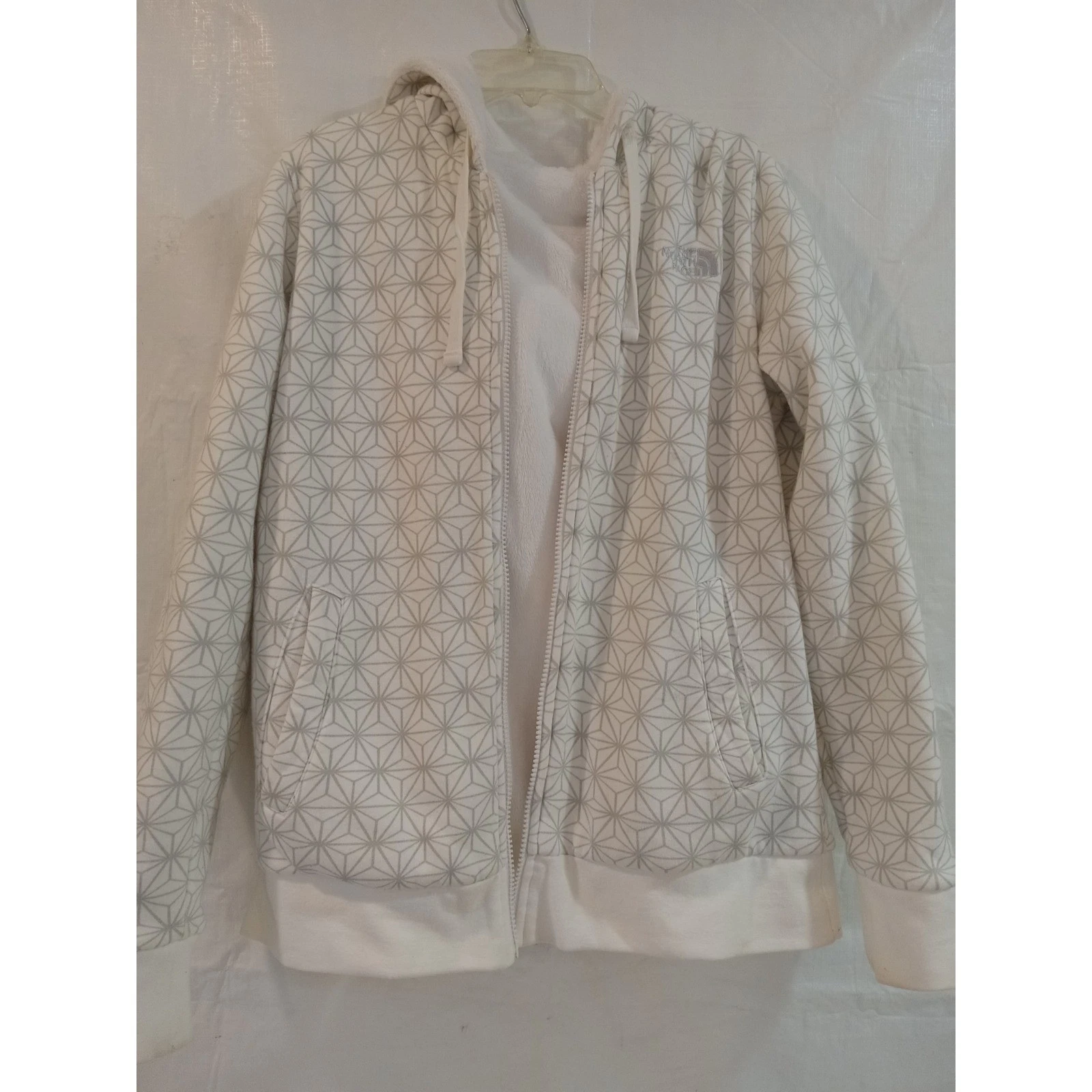 The North Face Geometric Print Fleece Lined Hoodie Zip Up Jacket Womens L